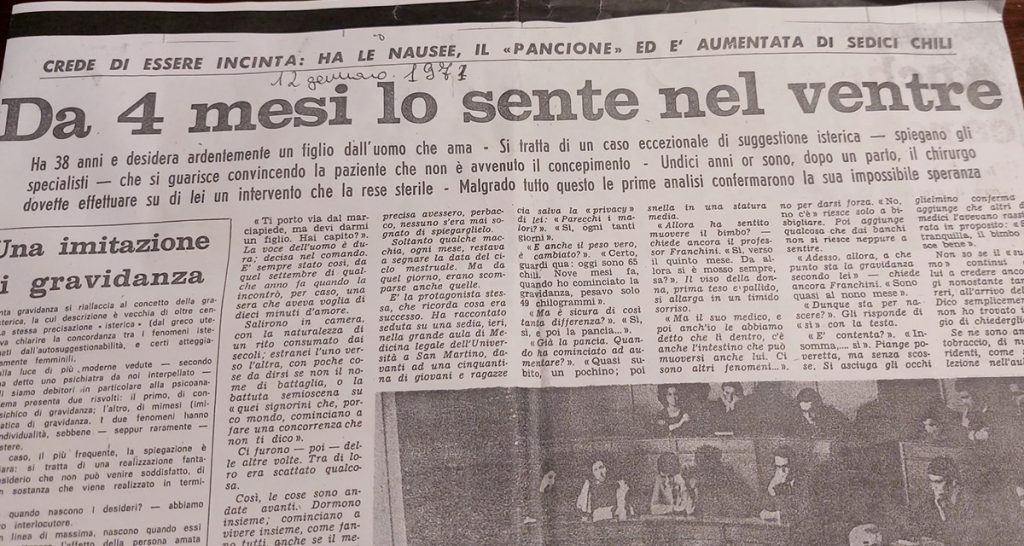 articolo di giornale caso del 1971 Paolo Zerbini su LiguriaDay caso gravidanza isterica